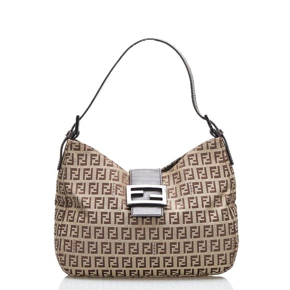 FENDI Handbags - Fendi Zucchino Mamma Bucket One Shoulder Bag Handbag Beige Brown Canvas Leath...